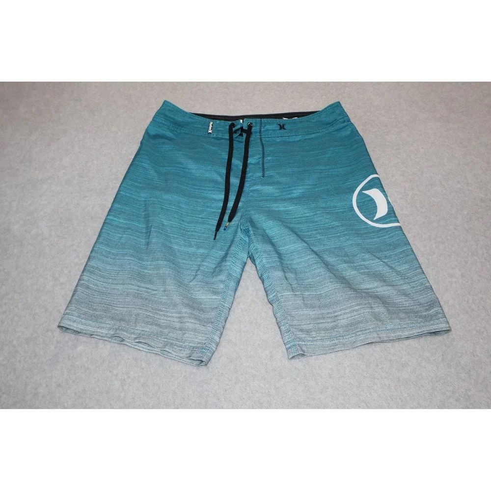 Hurley Board Shorts Men 32 Blue Ombre Gradient Logo Pockets Swim Surfing